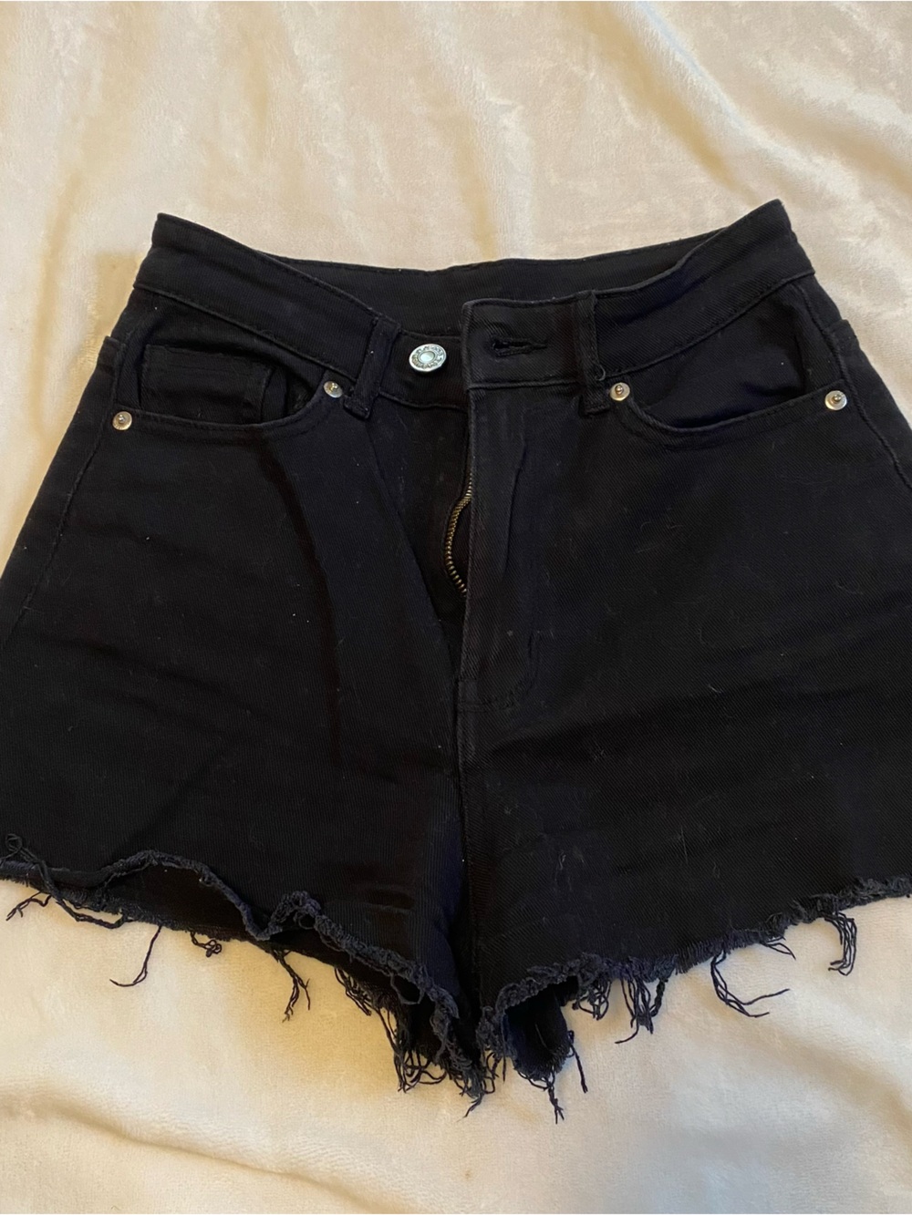H&M Black Frayed High-Waist Denim Shorts